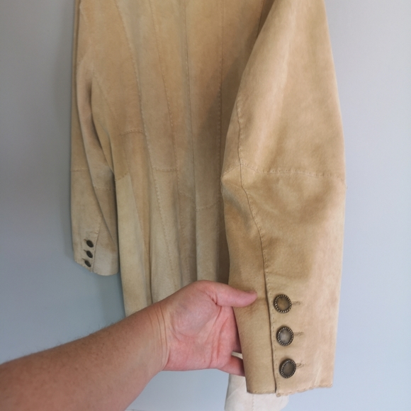 Vintage 100% Genuine Leather Long Suede Open Front Southwestern Boho Coat - Picture 8 of 16